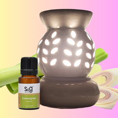 AROMA: Ceramic Oil Diffuser Electric with Lemongrass Essential Oil 10ml