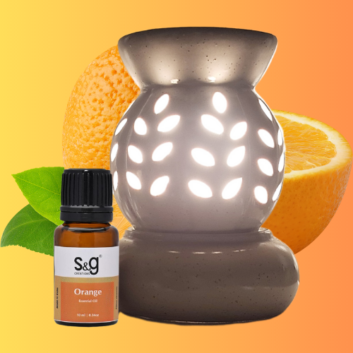 AROMA: Ceramic Oil Diffuser Electric with Orange Essential Oil 10ml