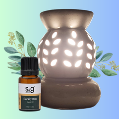 AROMA: Ceramic Oil Diffuser Electric with Eucalyptus Essential Oil 10ml