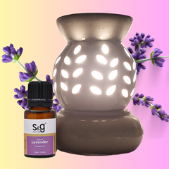 AROMA: Ceramic Oil Diffuser Electric with Lavender Essential Oil 10ml